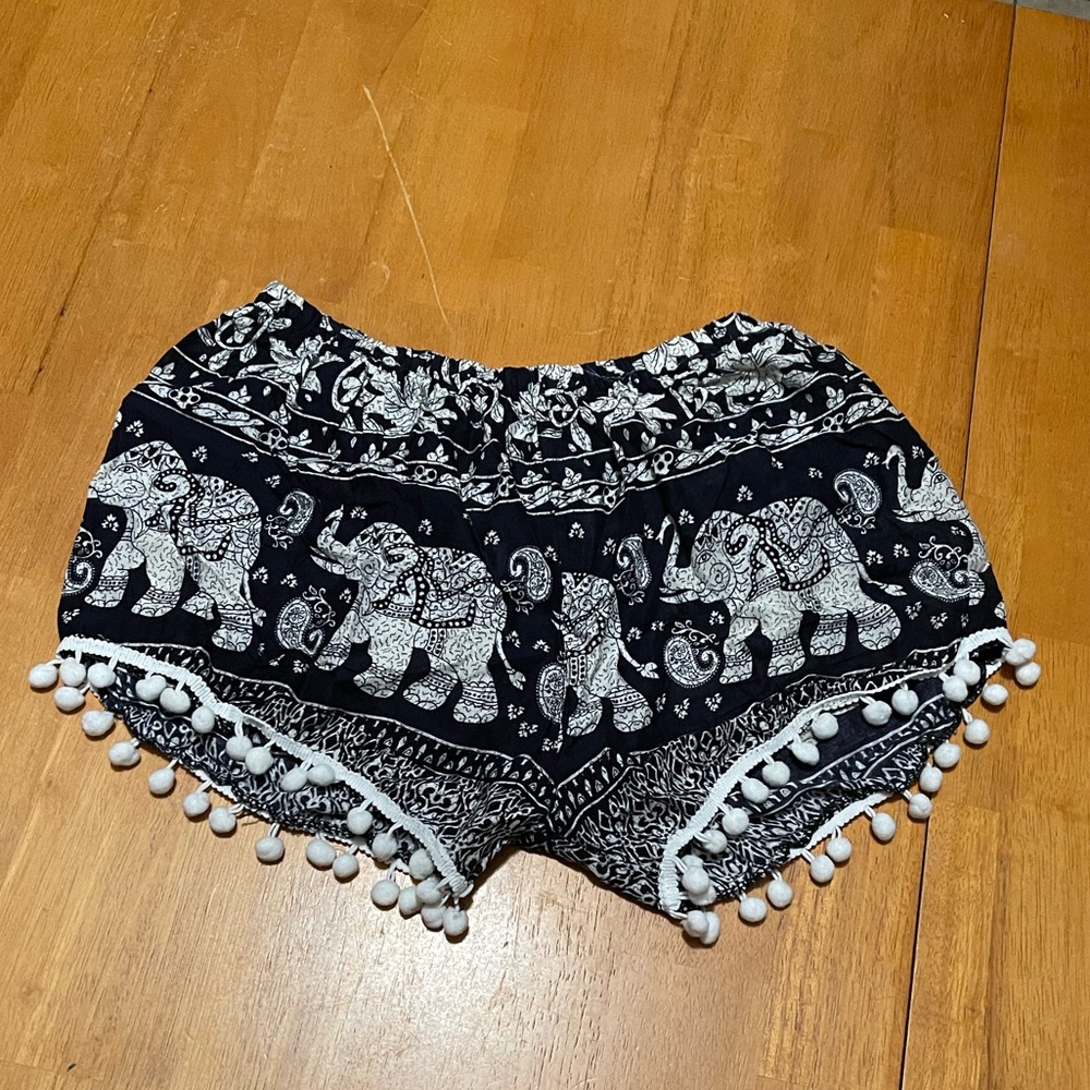 Elephant Print Black and White Women's Shorts
